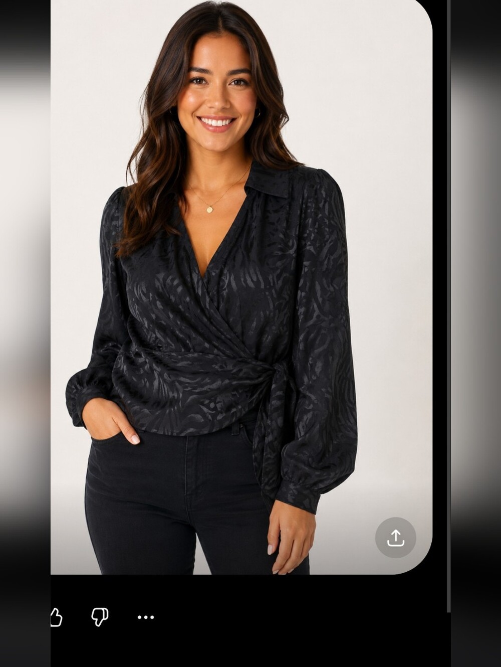 Japna Black Textured Wrap Blouse